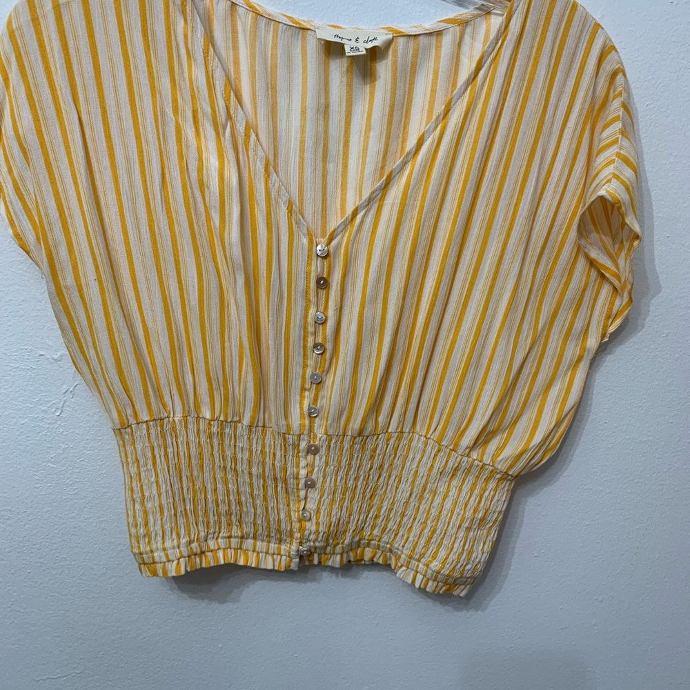 Thyme & ClothbYellow Striped Button-Up Top NWOT